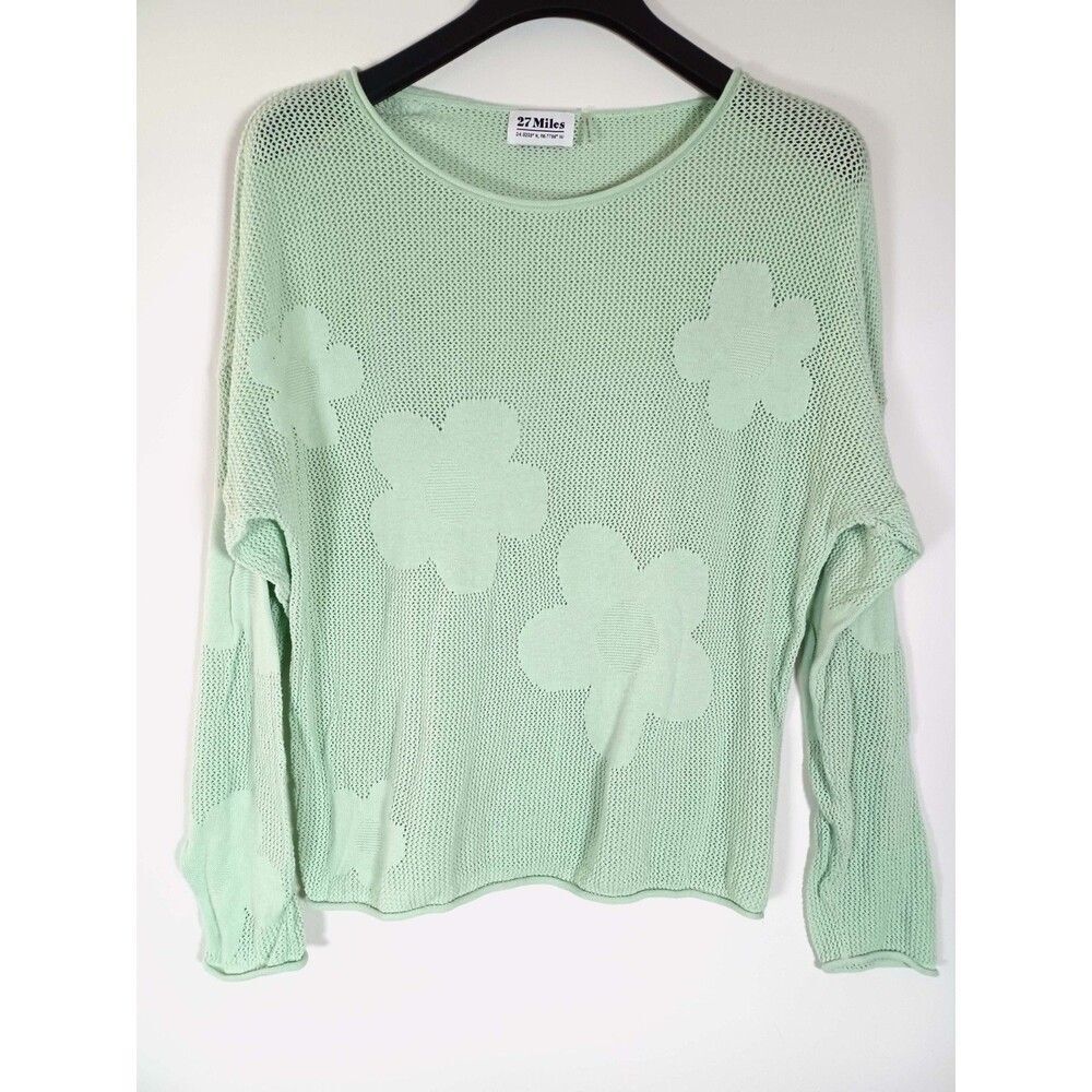 27 Miles Sweater Open Knit Floral‎ Medium Colorful Coastal Boho Indie Kidcore